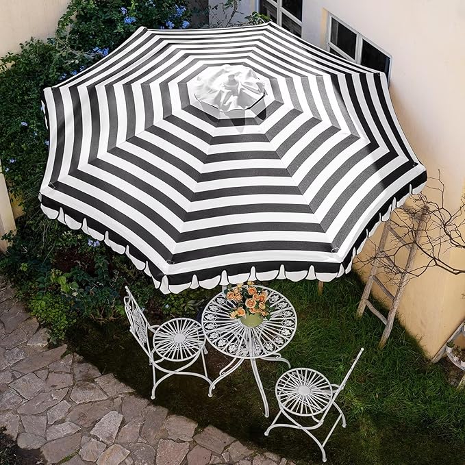 9Ft Elegant Valance Patio Umbrella, Outdoor Umbrellas for Patio with Auto-Tilt and Crank Systerm, Table Umbrella for Outdoors, Poolside,Beach, Backyard