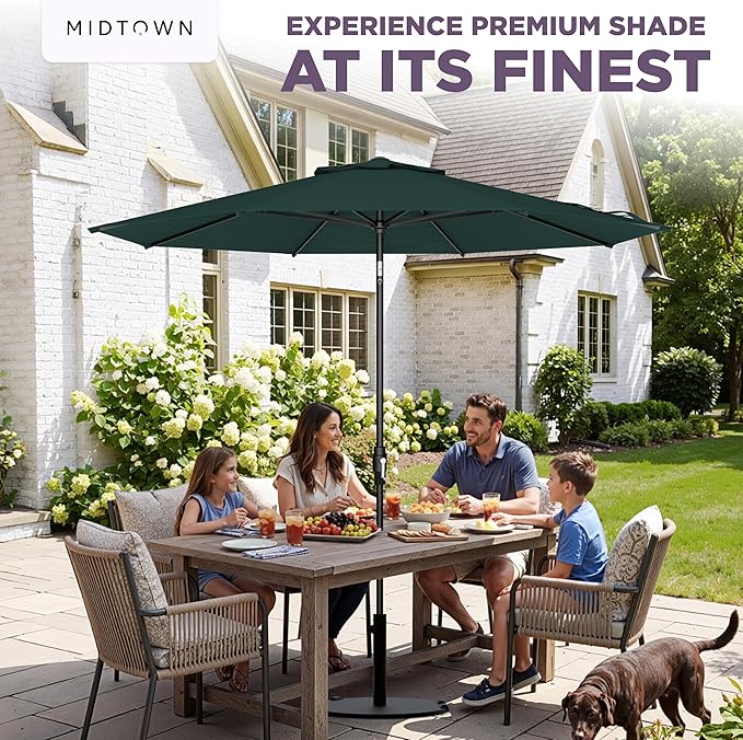 Midtown Umbrellas – The Swilt 10 Ft Patio Umbrellas with 360° Swivel & Tilt Mechanism, 8 Fiberglass Ribs & Terylast Polyester Fabric for Backyard, Deck, Pool & Cafes - Forest Canopy, Black Pole