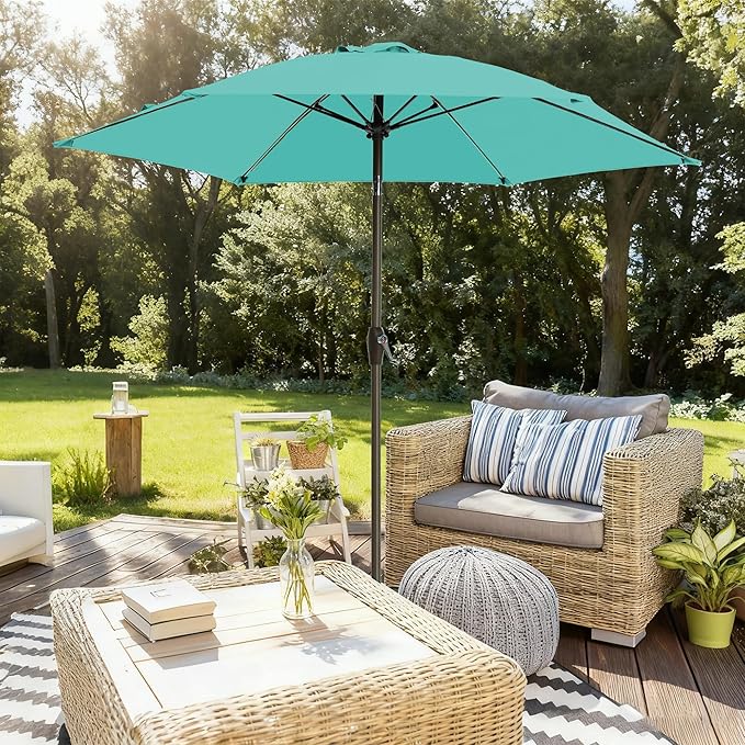 7.5FT Large Outdoor Patio Umbrella with Crank & Tilt - Durable Market Umbrella for Outdoor Patio with 6 Fiberglass Ribs for Poolside,Deck,Yard,Garden