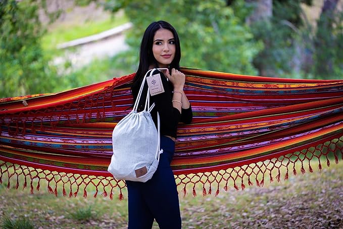 Boho Classic Hammock with Tassel, Handmade, Weather-Resistant, Hammock for Indoor & Outdoor, Lightweight Durable - for Patio, Porch, Backyard Lounging (Inti Red)