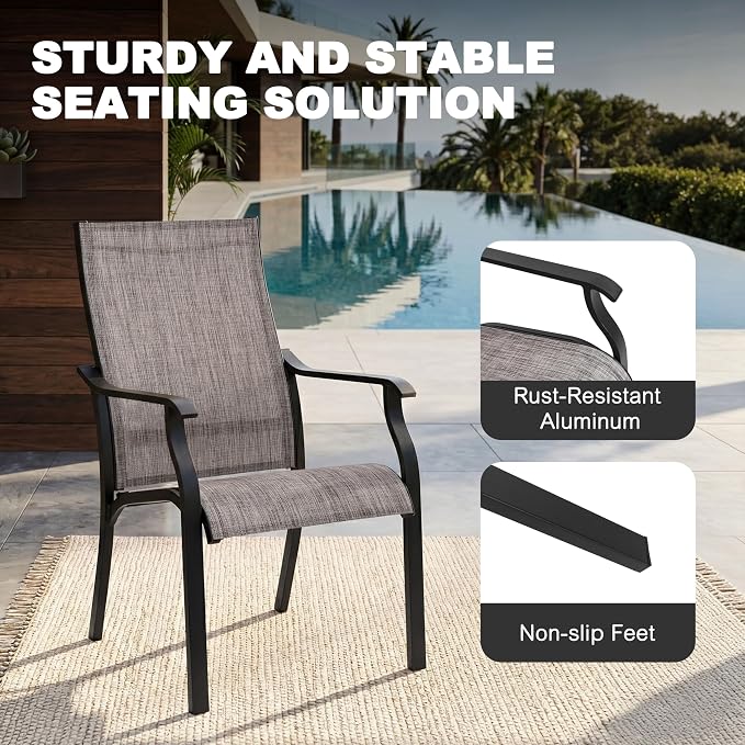 NUU GARDEN 7-Piece Patio Dining Set, Rust-Resistant Outdoor Dining Set, Include 6 Textilene Aluminum Chairs and Rectangular Dining Table with 1.6" Umbrella Hole and Aluminum Tabletop, Grayish Brown