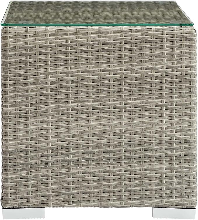 Modway Repose Wicker Rattan Glass Outdoor Patio Side End Table in Light Gray