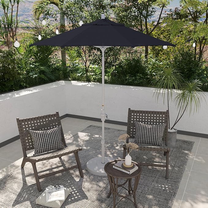 California Umbrella 7.5' Rd. Aluminum Patio Umbrella, Crank Lift, Collar Tilt, White