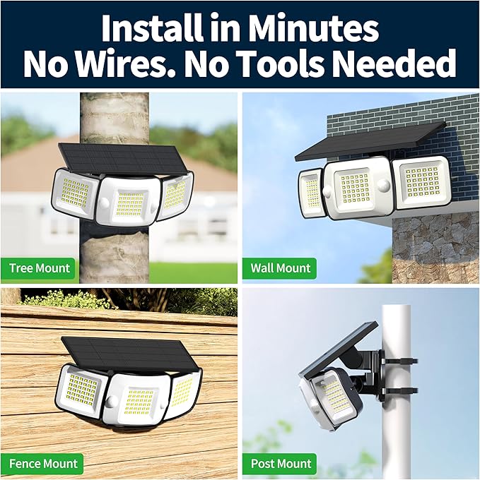 intelamp Solar Flood Lights Outdoor Waterproof, 6000mAh 1200LM Solar Powered Dual Motion Sensor LED Lighting Dusk to Dawn Security Floodlight Exterior with Remote for Outside Garden House Yard Porch