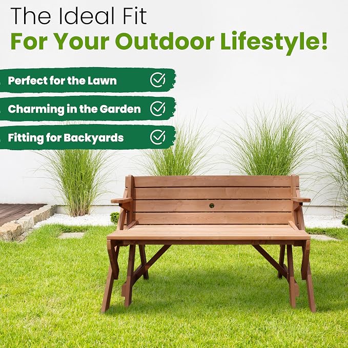 Merry Garden Interchangeable Wooden Picnic Garden Bench Outdoor Patio Dining Table, Natural,White
