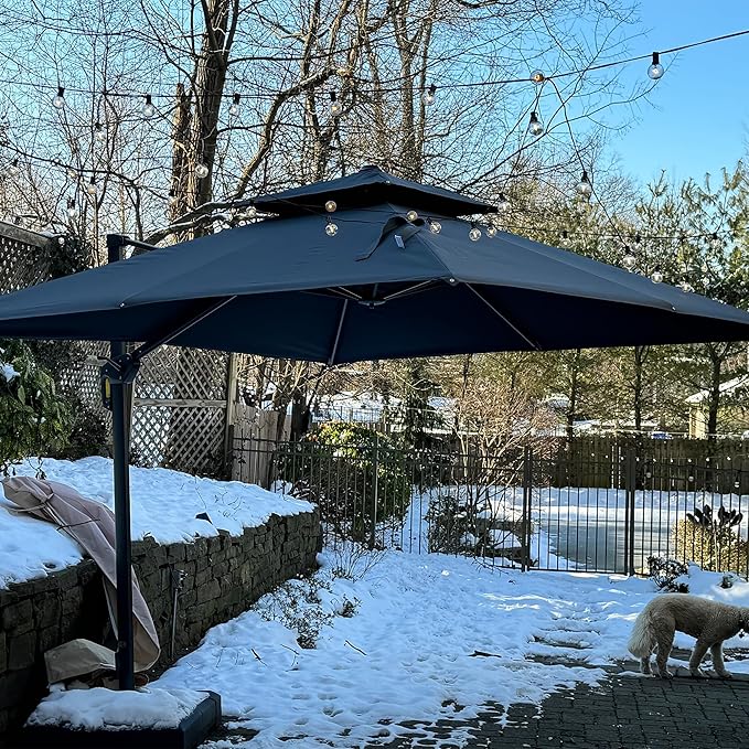 PURPLE LEAF Cantilever Patio Umbrella with Base 10FT Large Double Top Square Offset Outdoor Umbrella with 360°Rotation Hanging Tilting Umbrella Outdoor Grey