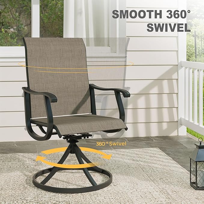 VICLLAX Patio 9 Pieces Outdoor Dining Set, 60" Round Metal Table with Umbrella Hole and 8 Swivel Textilene Chairs for Lawn, Garden, Porch, Black/Brown