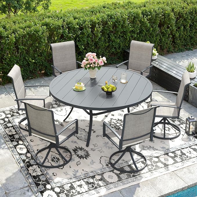 DIFY 50" Round Outdoor Patio Dining Table for 6, All-Weather Metal Patio Table with 1.57" Adjustable Umbrella Hole, Outdoor Furniture Table for Garden Backyard Deck, Grey