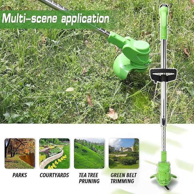 Electric Lawn Mower, 12V Rotary Electric Lawn Mower, Rechargeable Portable Telescopic Garden House Mowing Machine, Lightweight ding Pruning Tools, 2 Batteries