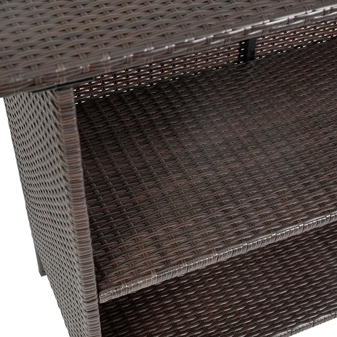 BizChair Indoor/Outdoor Patio Wicker Rattan Bar Counter Table with 2 Shelves, Brown