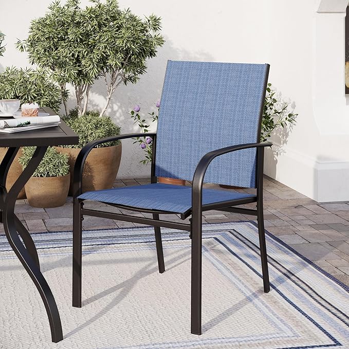 SUNSHINE VALLEY Patio Dining Set for 8, 60" x 60" Square Metal Table with Umbrella Hole, 8 x Stable Dining Chairs, Outdoor Table and Chairs Set for Lawn Backyard and Deck, Blue