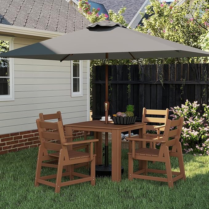 BRIOPAWS 6.5X10 FT Rectangular Patio Umbrella with Base Included | Rectangle Outdoor Umbrellas | 6 Sturdy Steel Ribs | Push Button Tilt & Crank | Heavy Duty for Garden Lawn Deck Backyard Pool |
