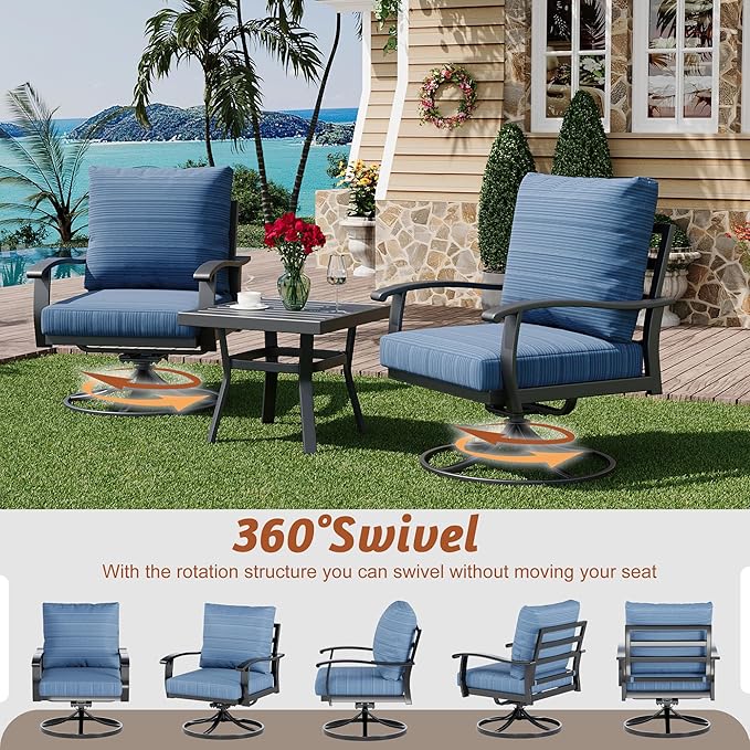 HOMREST 9 PCS Outdoor Patio Furniture Set with 2 Swivel Rocking Chairs and Metal Coffee Side Table, Patio Conversation Set with 2 Ottomans and 2 3-Seat Sofas, Loveseat for Big Garden, Deck, Poolside