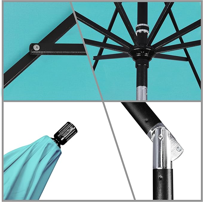 California Umbrella 11Ft Premium Sunbrella Patio Umbrella, Hand-Crank, Tilt-Collar, Black Frame, Aruba Fabric