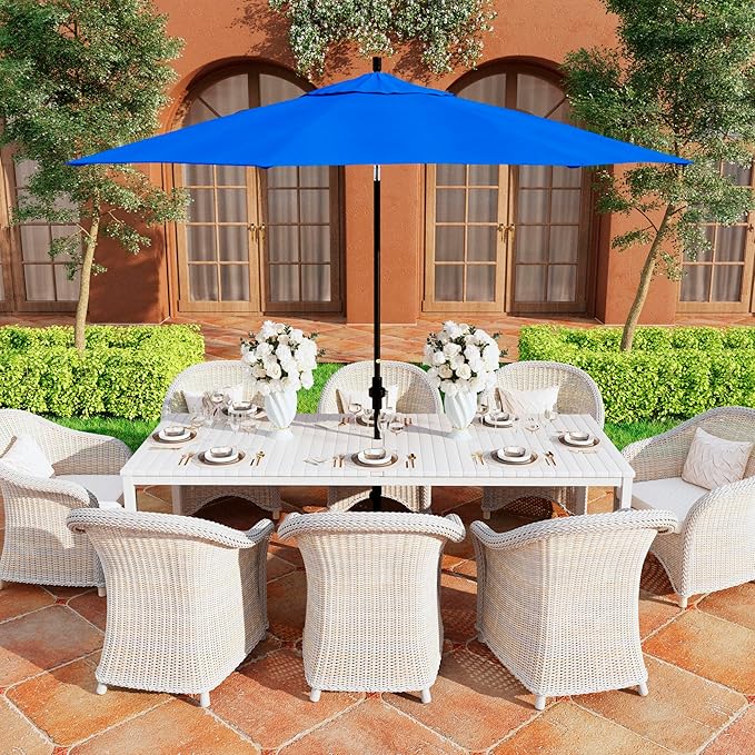 California Umbrella 11Ft Premium Sunbrella Patio Umbrella, Hand-Crank, Tilt-Collar, Black Frame, Pacific Blue Fabric