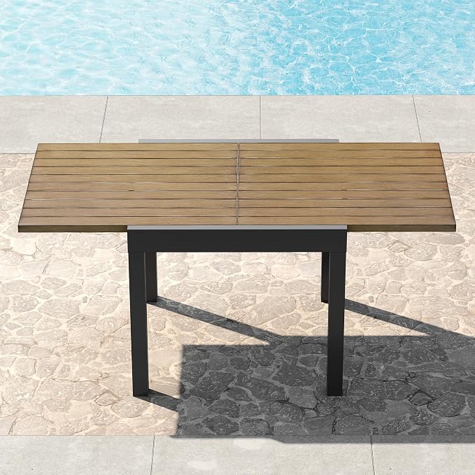 Expandable Patio Dining Table for 4-6 Person, Aluminum Extendable Outdoor Table, 32"-65" Adjustable Patio Table, Square/Rectangular Outdoor Accent Table for Garden, Backyard, Poolside, Teak