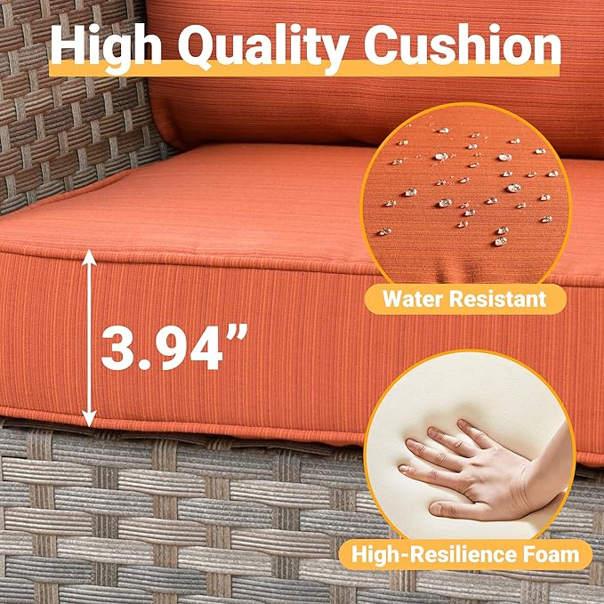 12 Pieces Outdoor Furniture Patio Sectional Sofa Couch Gray PE Wicker Conversation Sets with Ottomans Glass Coffee Table for Garden Poolside Backyard
