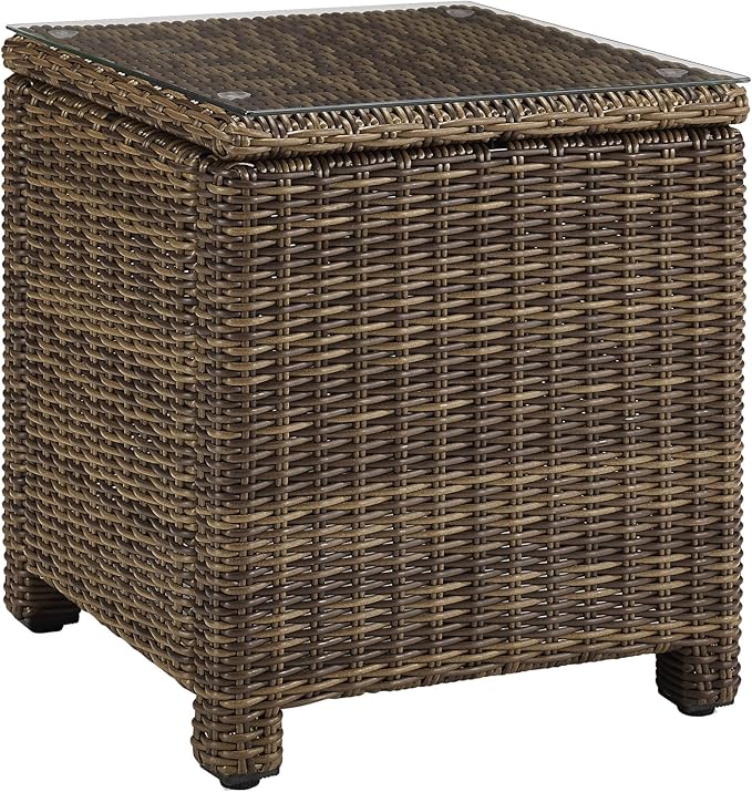 Crosley Furniture Bradenton 5-Piece Outdoor Loveseat Patio Furniture Set, Wicker Conversation Sets for Porch, Brown with Sangria Cushions