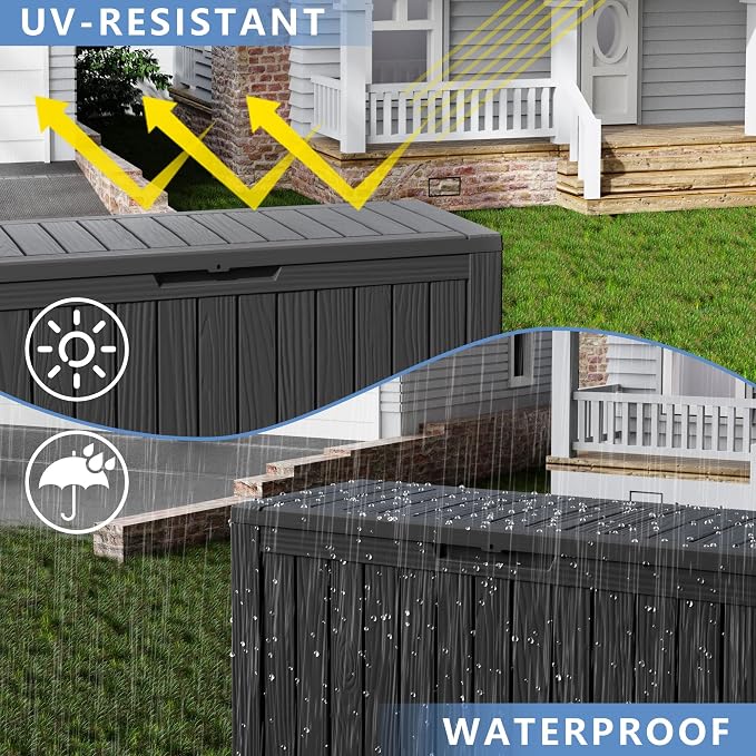 90 Gallon Waterproof Resin Deck Box, UV Resistant Outdoor Storage for Garden, Patio, Porch, Delivery（Black，80 Gallon）