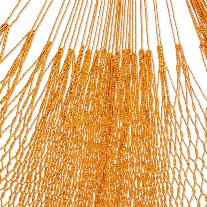 NOVICA Artisan Handmade Cotton Rope Hammock Amber Brown Tasseled from Mexico Solid Maya 'Veranda in Honey'(Double)