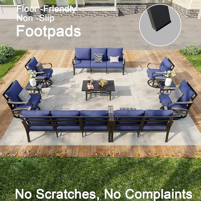 10-Piece Modern Patio Furniture Set, All Weather Metal Outdoor Conversation Sets with 5.1" Extra Thick Cushion for Backyard Garden Deck Porch Poolside, Blue