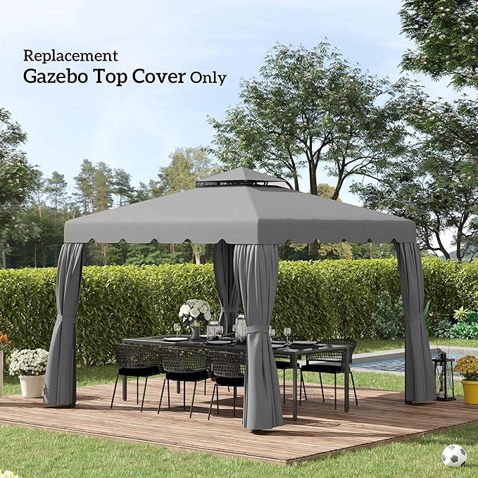 Outsunny 10' x 10' Gazebo Replacement Canopy, Gazebo Top Cover with Double Vented Roof for Outsunny 9.7' x 9.7' Frame for Garden Patio Outdoor (TOP ONLY), Light Gray