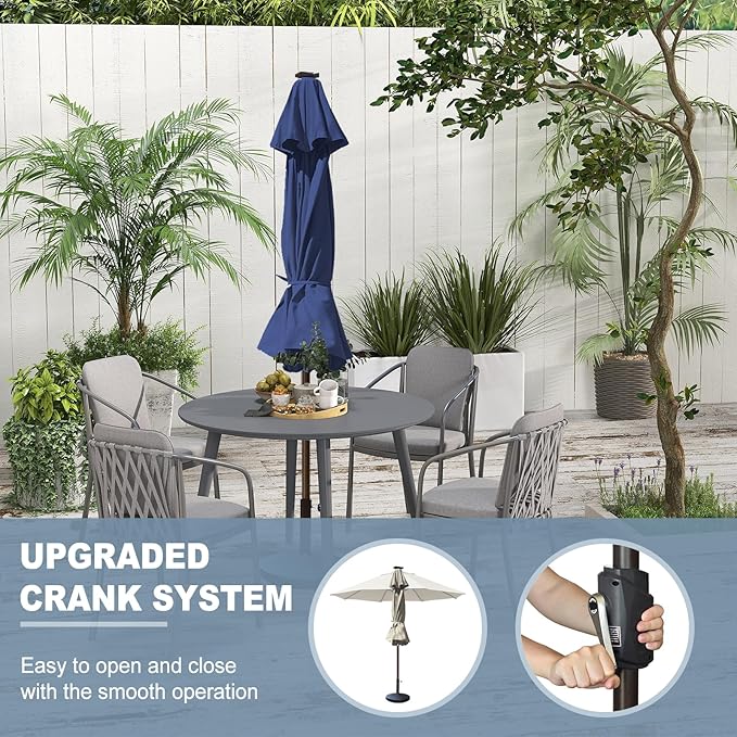 EliteShade USA 10-Year-Non-Fading 10ft Market Patio Umbrella, Commercial Grade Table Sun Umbrella with 80 Solar LED Lights, Crank Open, Windproof & UPF 50+ UV Protection for Garden, Deck, Pool, Backyard, Navy Blue