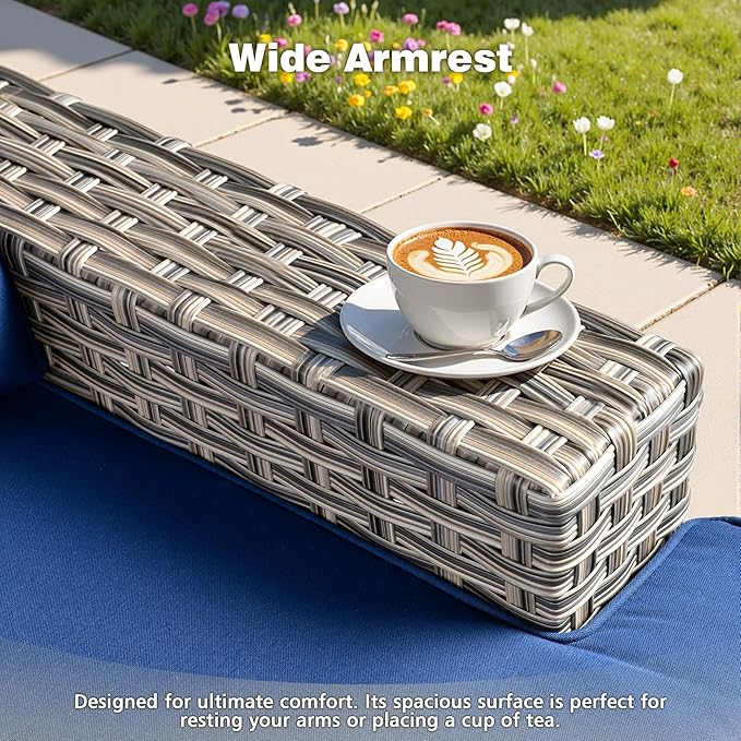 15-Piece Outdoor Sectional Sofa Set w/ 54" Fire Pit – L-Shaped Wicker Patio Furniture, Deep Seating & Swivel Rockers, Blue