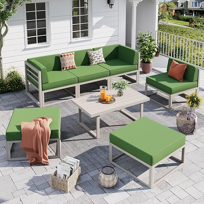 UDPATIO Aluminum Patio Furniture Set, Modular Oversized Outdoor Sectional of Olefin 5 inch Thick Cushion, Coffee Table and Waterproof Cover, Patio Conversation Sets for Porch, Deck