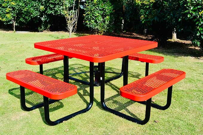 Heavy Duty 46" Steel Square Picnic Table,Expanded, Metal Outdoor Table (Red)