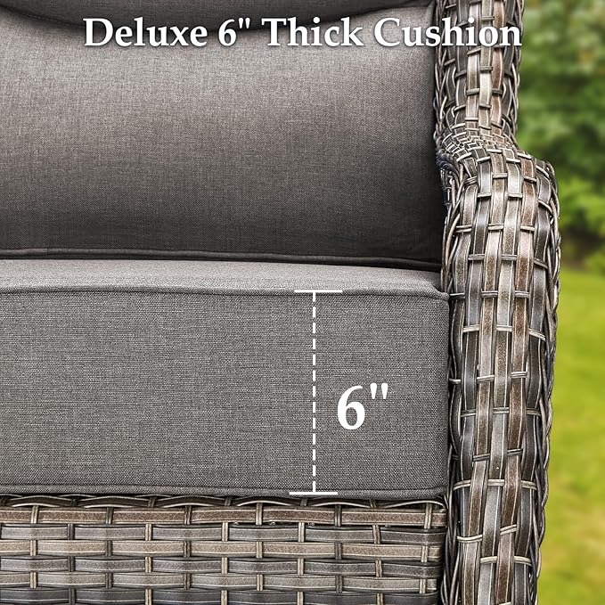 Luxury 4 Pieces Patio Furniture Set-Outdoor Swivel Rocker Patio Chairs with 6" Extra Thick Cushions, High Back Outdoor Couch and Coffee Table, Wicker Conversation Sets for Porch Deck(Grey/Grey)