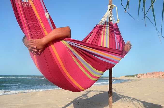 BYER OF MAINE Barbados Hammock, Authentic Brazilian, Sorbet, Recycled Cotton/Polyester Blend, 134" L x 58" W, Holds up to 330lbs