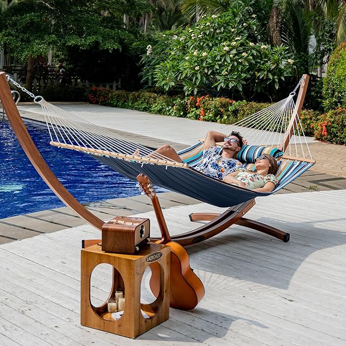Lazy Daze Hammocks 12 FT Quilted Fabric Double Hammock with Spreader Bars and Detachable Pillow, 450lbs Weight Capacity