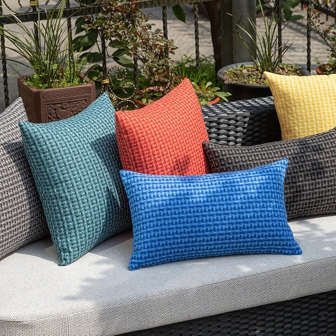 Kevin Textile Outdoor Waterproof Throw Pillow Covers Pack of 2 Boho Farmhouse Decorative Euro Sham Cushion Covers for Garden Patio Tent Balcony Bench Couch Sofa 26x26 Inch, Blue
