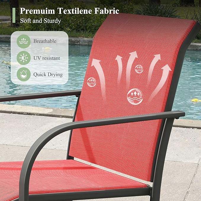 Patio Table and Chairs Set for 8, Outdoor Dining Set with 8 Stackable Dining Chairs and 53" x 53" Metal Slatted Round Dining Table for Porch, Deck, Lawn, Garden, Red & Black