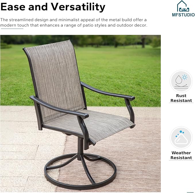 MFSTUDIO Outdoor Patio Dining Set for 4, Outdoor Patio Set with 37"x 37" Square Metal Table, 4 Swivel Patio Chairs, Heavy Duty Outdoor Dining Table and Chairs for Patio Lawn Garden