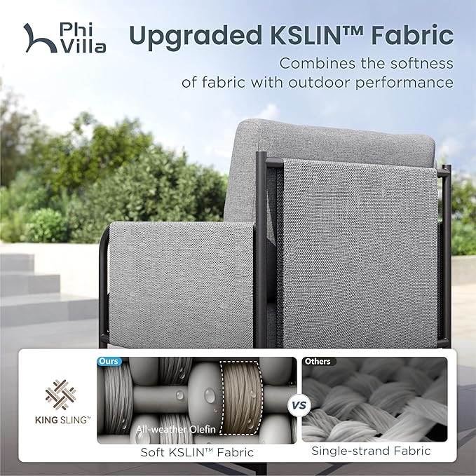 PHI VILLA Patio Furniture Metal Armchair,2 PCS All-Weather Outdoor Contemporary Sofa Chair,Black Frame with Cushion（Backyard ICON Collection）