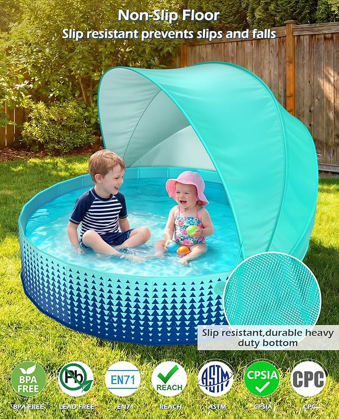 Jasonwell Kiddie Baby Pool with Canopy - Foldable Infant Toddler Kids Pool with Shade Baby Beach Essentials Tent Swimming Wading Pools for Toddlers 1-3 + Kids Dogs Ball Pit Backyard Water Play G, 79"