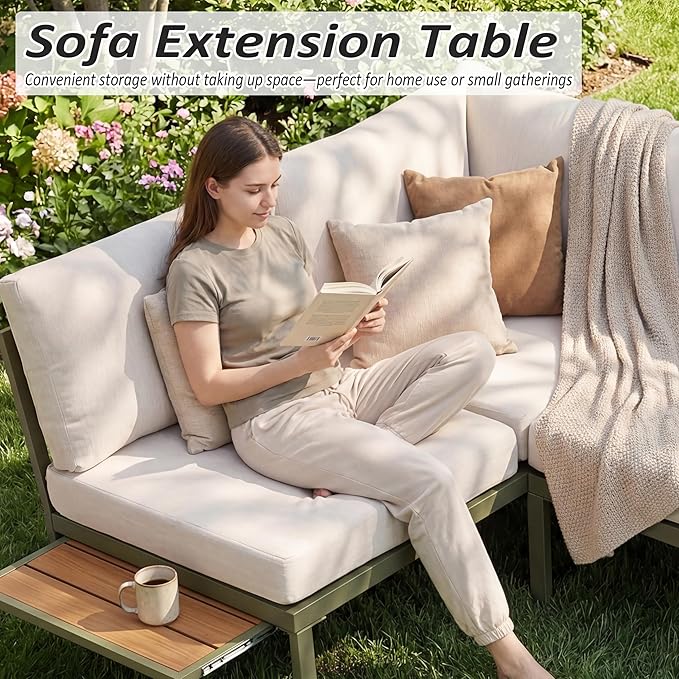 Patio Sectional Sofa Set, Outdoor Conversation Furniture Set, Outdoor Couch Sectional, Outside Sets, Patio Furniture Sets for Backyard, Garden, Lawn, Poolside, Beige