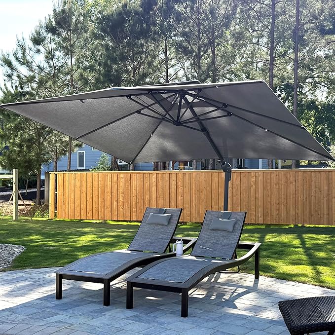 PURPLE LEAF 9' X 12' Sunbrella Patio Umbrella Cantilever Outdoor Double Top Large Rectangle Umbrella Heavy Duty 360° Rotation Offset Hanging Umbrella for Garden Deck Pool Backyard Cast Slate