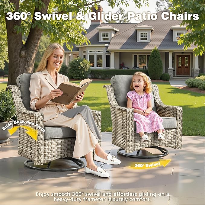 6-Piece Patio Furniture Set, Outdoor Conversation Set Sectional Sofa with Rocking Chairs and Water Resistant Cushions, Dark Gray
