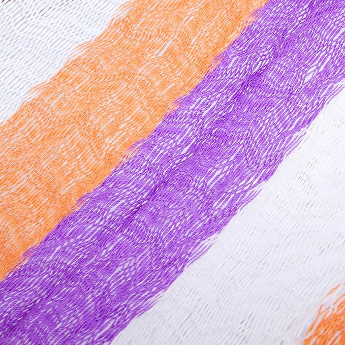 NOVICA Purple Orange White Striped Hand Woven Nylon Mayan 1 Person Rope Hammock with Hanging Accessories, 'Melon Stripe' (Single)
