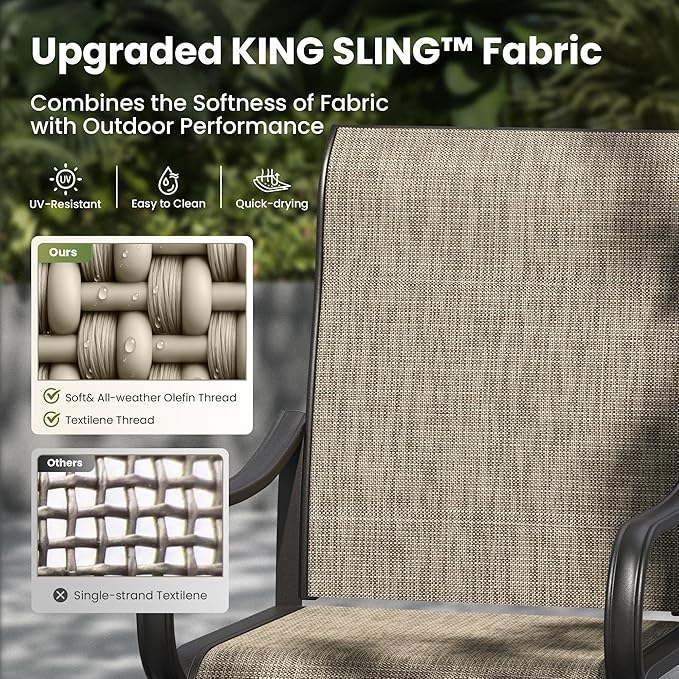 PHI VILLA 6 Pcs Patio Dining Set with 10ft Umbrella for 4, Mesh Chairs | 37" square metal table, 4 high-back textilene chairs, 10ft beige umbrella for outdoor, deck, lawn. Rust-resistant, easy-clean
