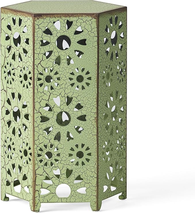 GDFStudio Elliot Outdoor 14 Inch Sunburst Iron Side Table (Crackle Green)