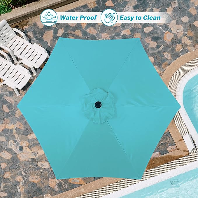 HealSmart 7.5ft Patio Umbrella with Push Button Tilt/Crank, Outdoor Table Market Yard Umbrella, 6 Sturdy Ribs for Garden, Deck, Backyard, Pool