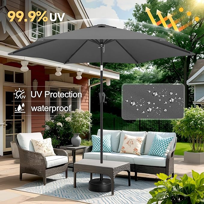 FLAME&SHADE 10ft Patio Umbrella - Outdoor Umbrella with 6 Sturdy Ribs, Push Button Tilt and Crank, UV Protection Table Market Umbrella for Pool, Porch, Garden, Deck, Backyard (Anthracite)