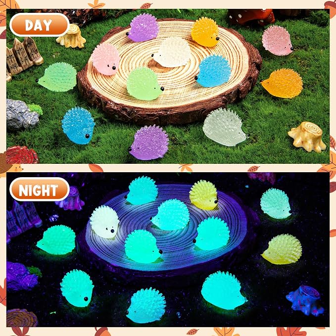120PCS Luminous Mini Resin Hedgehogs Tiny Resin Hedgehogs for Dollhous | Cute Miniature Hedgehog Figures Glow in The Dark, Micro Landscape DIY Home Outdoor Decor