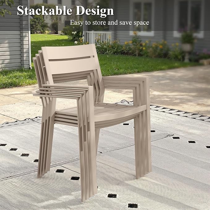 Patio Dining Set for 10, Round 63.1" Patio Dining Table and Stackable Outdoor Dining Chairs Outdoor Furniture for Backyard Porch Deck, Spliced Sandshell Table and Sandshell Chairs