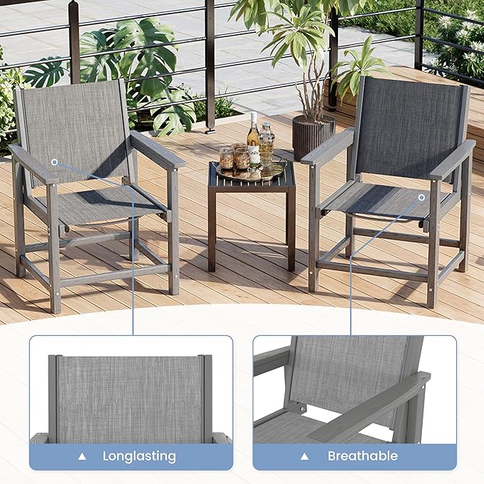 Amopatio Outdoor HDPE Dining Chairs Set of 4 All-Weather Patio Chairs with Textilene Backrest Heavy Duty for Porch Backyard Deck Lawn Garden, Gray