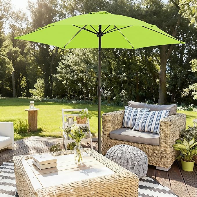 7.5FT Large Outdoor Patio Umbrella with Crank & Tilt - Durable Market Umbrella for Outdoor Patio with 6 Fiberglass Ribs for Poolside,Deck,Yard,Garden